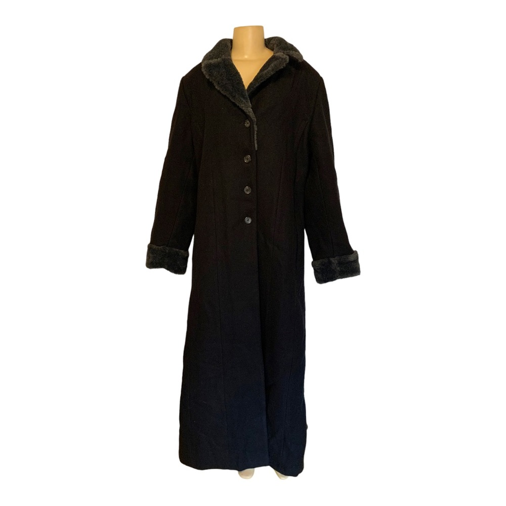 VTG TALL GIRL 80% Wool Oversized Extra Long Faux Fur Lined Capelet Coat Jacket